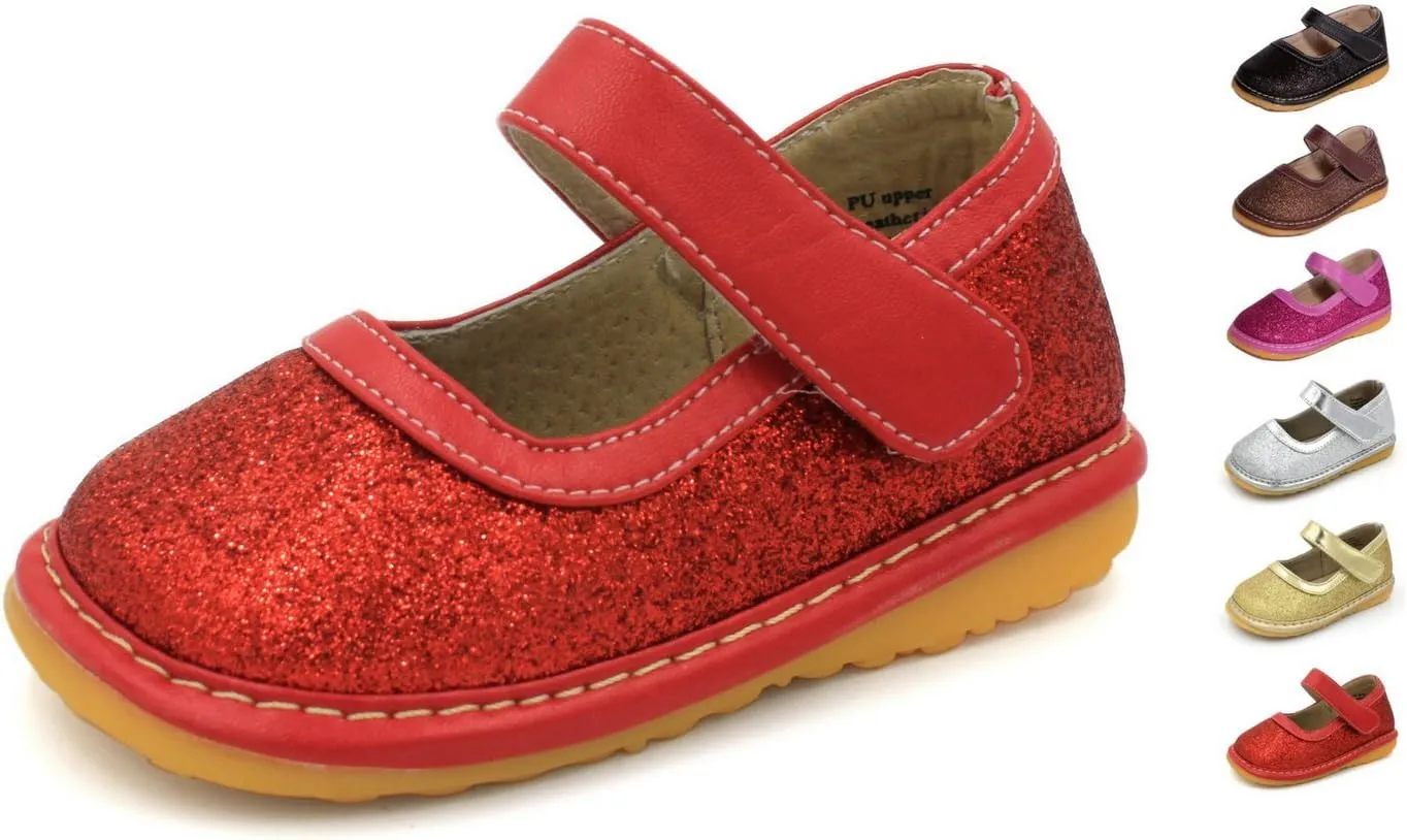 Little Mae's Boutique Mary Jane Squeaky Shoes for Toddler Girls, Ideal Walking Shoes with Removable Squeaker and Adjustable Strap - Soft Sole Shoes for Little Girls