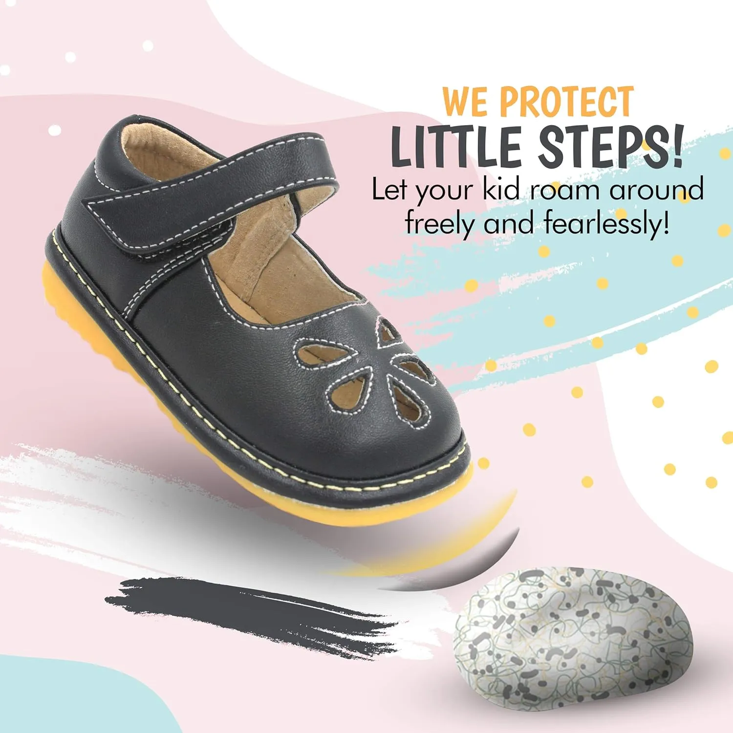 Little Mae's Boutique Mary Jane Squeaky Shoes for Toddler Girls, Ideal Walking Shoes with Removable Squeaker and Adjustable Strap - Soft Sole Shoes for Little Girls