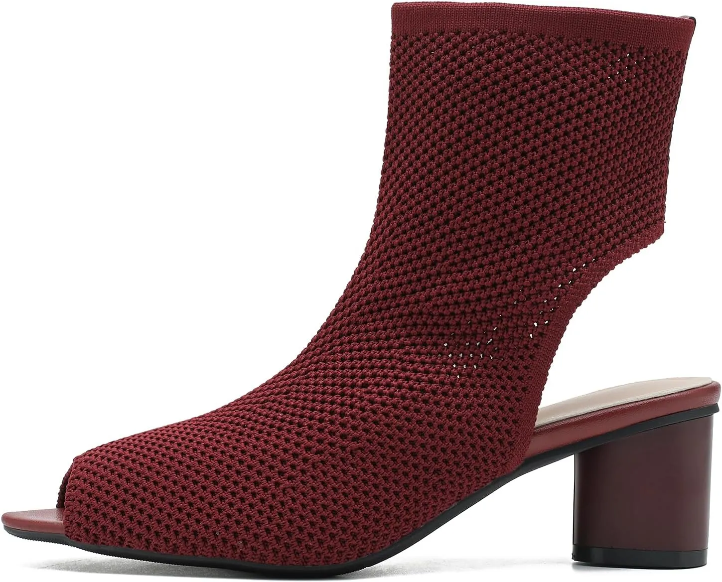 LIURUIJIA Women's Knit Slingback Chunky Heel Ankle Boots Open Toe Booties Hollow Heeled Sandals Summer Casual Slip On Dress Sock Booties For Women