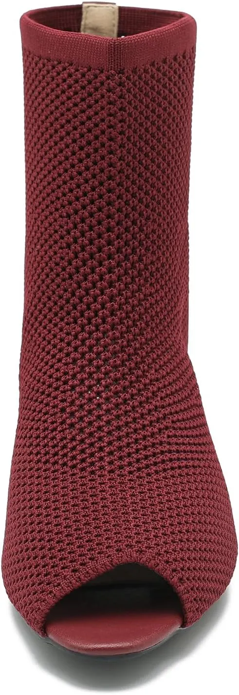 LIURUIJIA Women's Knit Slingback Chunky Heel Ankle Boots Open Toe Booties Hollow Heeled Sandals Summer Casual Slip On Dress Sock Booties For Women