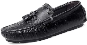 Loafers for Men Round Toe Crocodile Print with Tassel Driving Loafers Lightweight Flat Heel Anti-Slip Party Prom Slip On