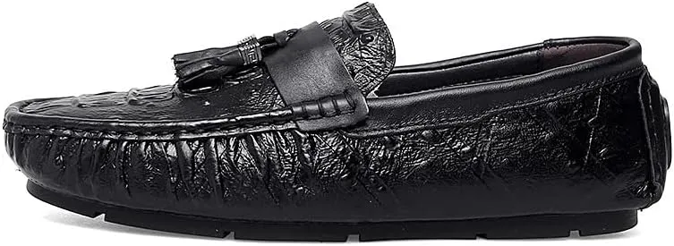 Loafers for Men Round Toe Crocodile Print with Tassel Driving Loafers Lightweight Flat Heel Anti-Slip Party Prom Slip On