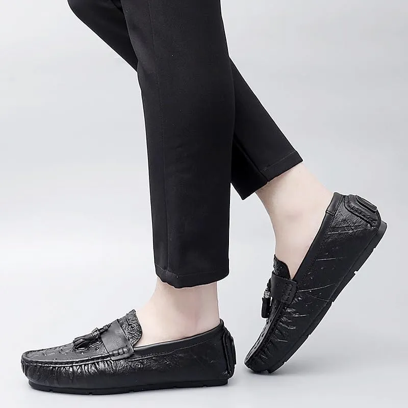 Loafers for Men Round Toe Crocodile Print with Tassel Driving Loafers Lightweight Flat Heel Anti-Slip Party Prom Slip On