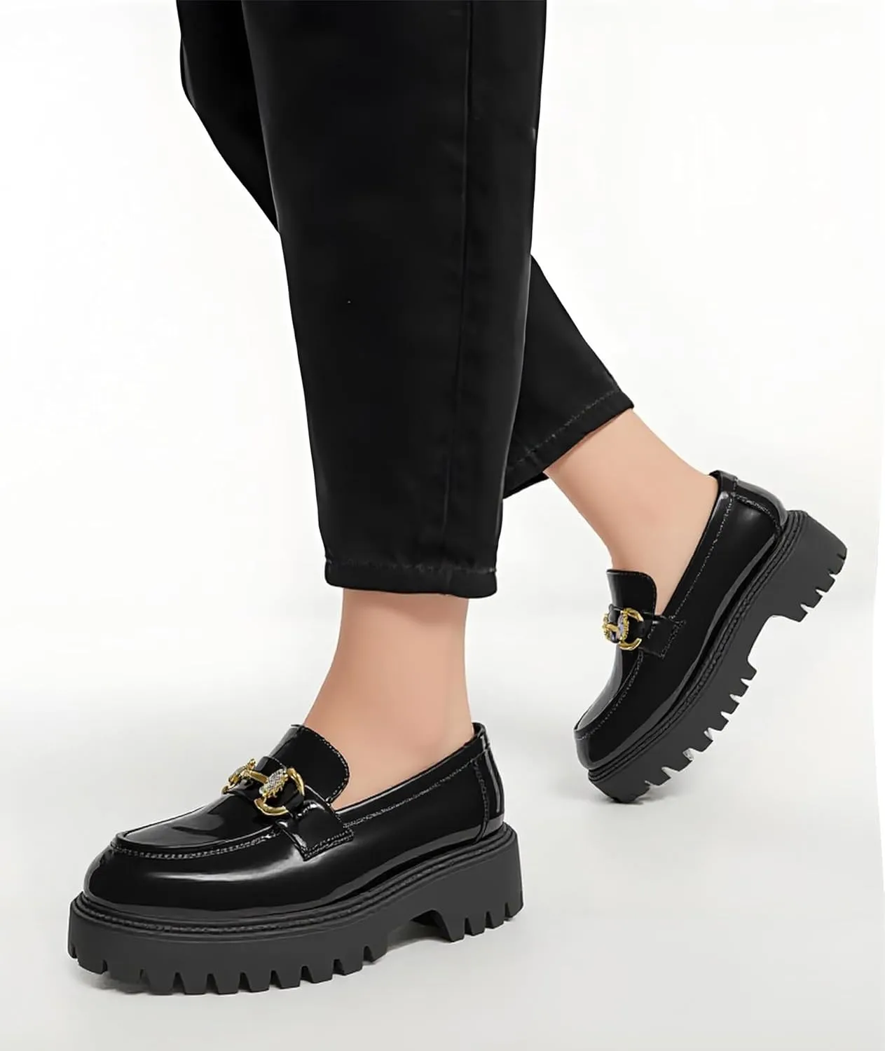 Loafers for Women Chunky Platform Loafers Slip On Fashion Casual Black Dressy Work Shoes