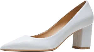 Loafers for Women Women's Beige High Heels Pumps Pointed Toe Split Leather Square Heels