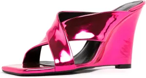Lutalica W Women's Fashion Sqare Open Toe Slip On Backless Summer Cross Strap High Heel Wedge Sandals