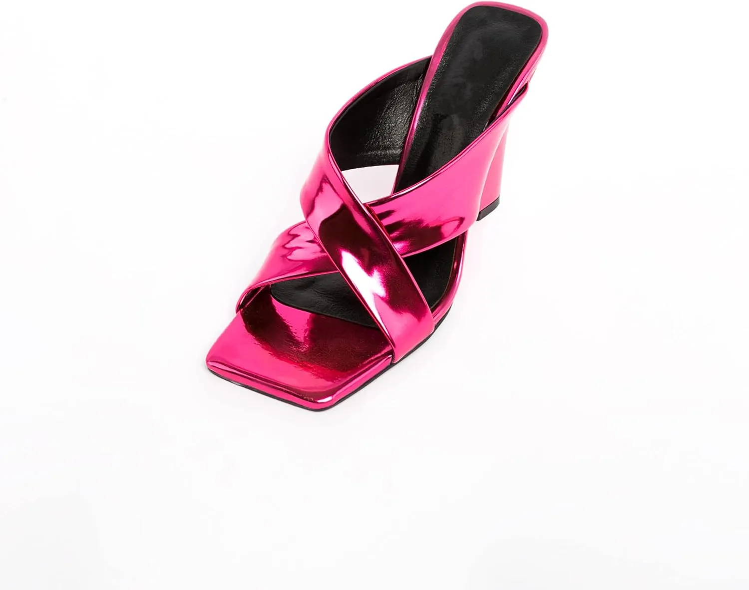 Lutalica W Women's Fashion Sqare Open Toe Slip On Backless Summer Cross Strap High Heel Wedge Sandals