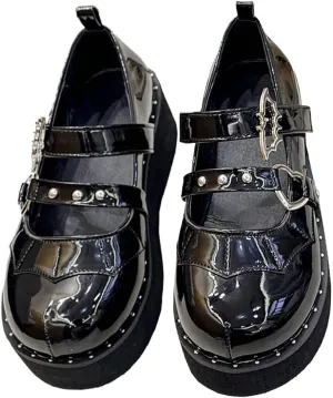 LUXMAX Women Goth Lolita Shoes Platform T Strap Mary Janes Wedges High Heel Pumps Ankle Strap Closed Toe Punk Dress Shoes
