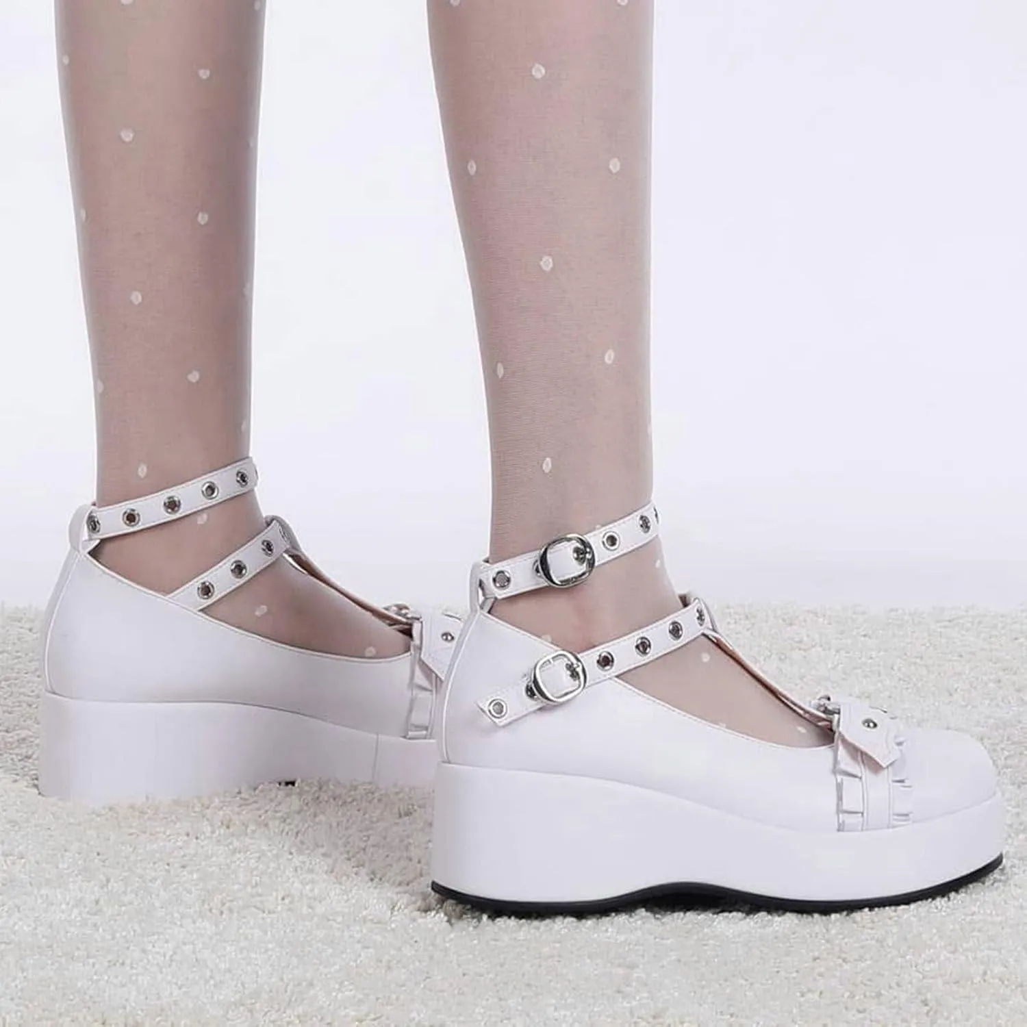 LUXMAX Women Goth Lolita Shoes Platform T Strap Mary Janes Wedges High Heel Pumps Ankle Strap Closed Toe Punk Dress Shoes