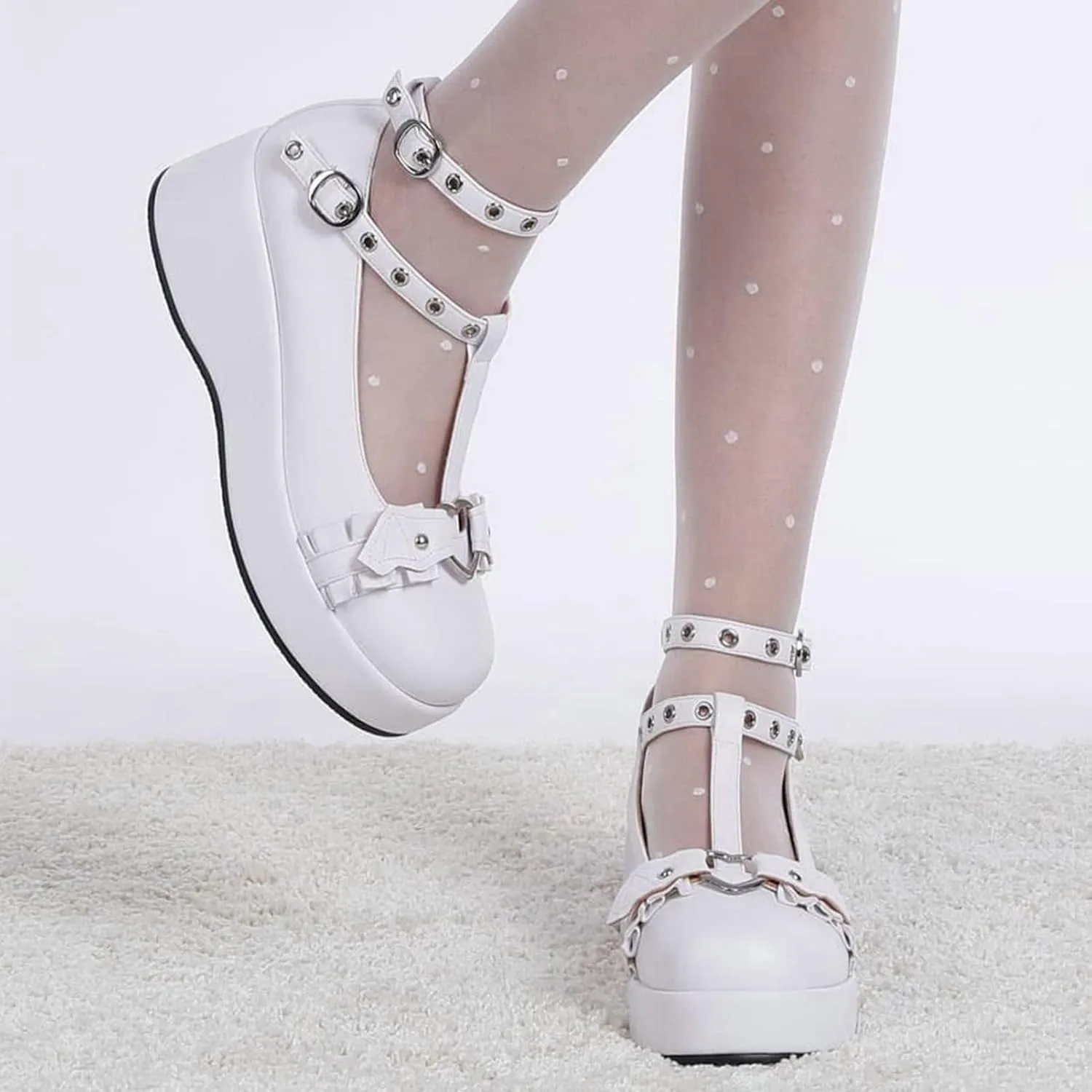 LUXMAX Women Goth Lolita Shoes Platform T Strap Mary Janes Wedges High Heel Pumps Ankle Strap Closed Toe Punk Dress Shoes