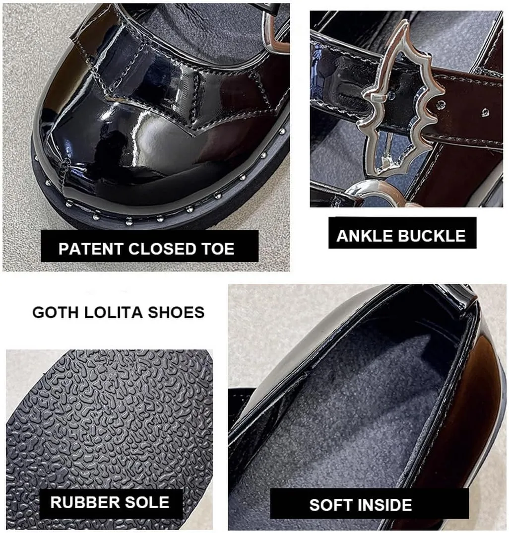 LUXMAX Women Goth Lolita Shoes Platform T Strap Mary Janes Wedges High Heel Pumps Ankle Strap Closed Toe Punk Dress Shoes