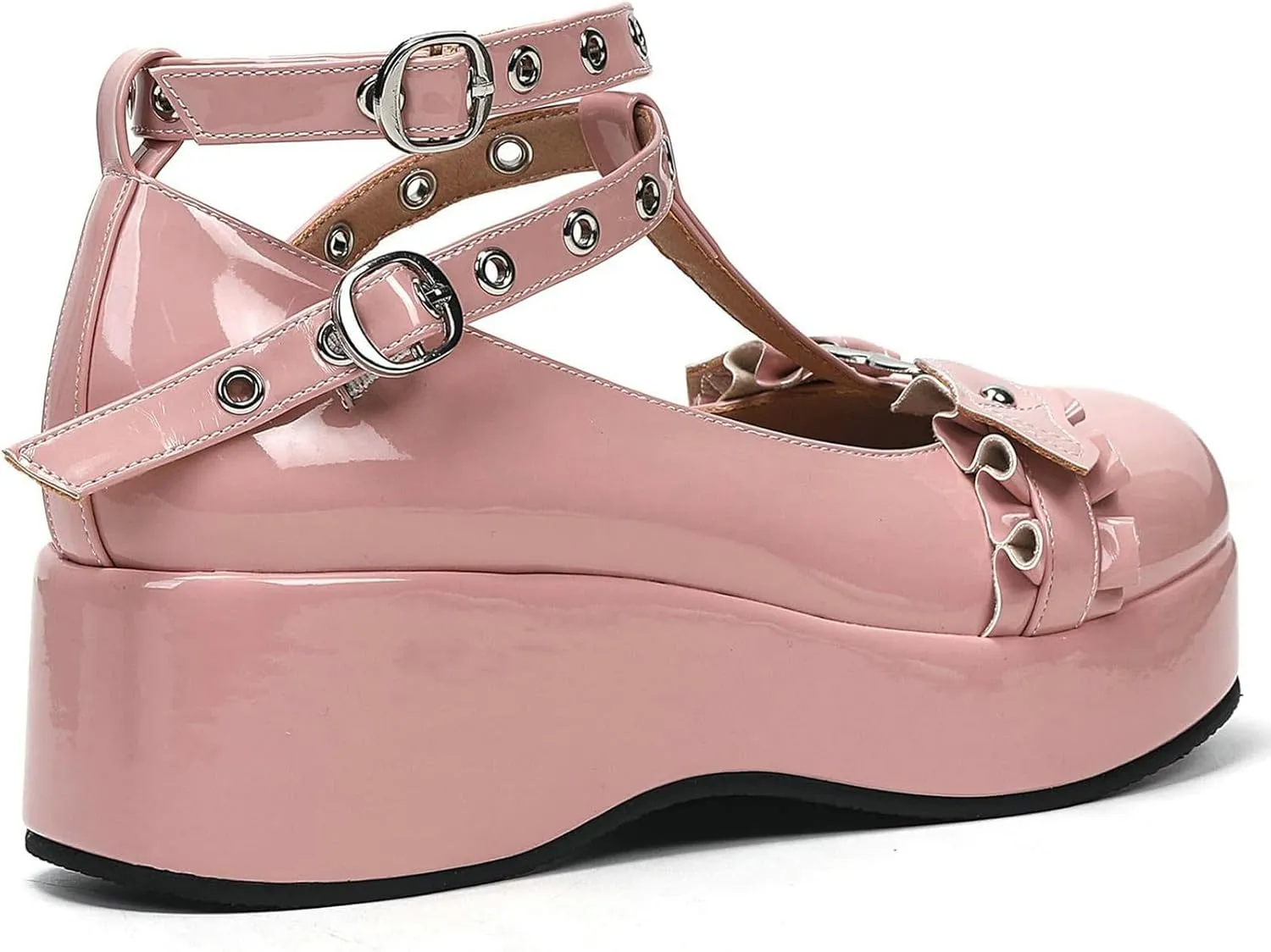 LUXMAX Women Goth Lolita Shoes Platform T Strap Mary Janes Wedges High Heel Pumps Ankle Strap Closed Toe Punk Dress Shoes
