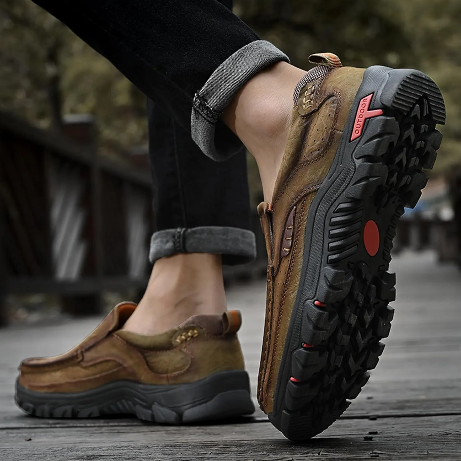 Made Of Cowhide Men's Business And Office Casual Shoes, Lightweight Wide Version Boat Shoes, Black Penny Shoes，Hand Sewn Comfortable Driving Casual Shoes, Outdoor Travel Shoes,Skateboarding Shoes