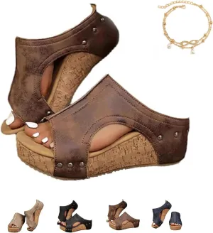 Maison Birch Cork Wedges, Stud Wedges Shoes, Cork Wedge Sandals for Women with Comfy Platform Orthopedic