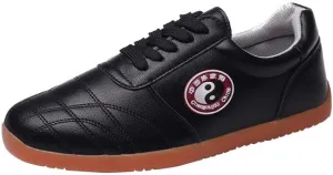 Martial Arts Training Shoes, White Leather with Orange Sole, Tai Chi Practice Footwear