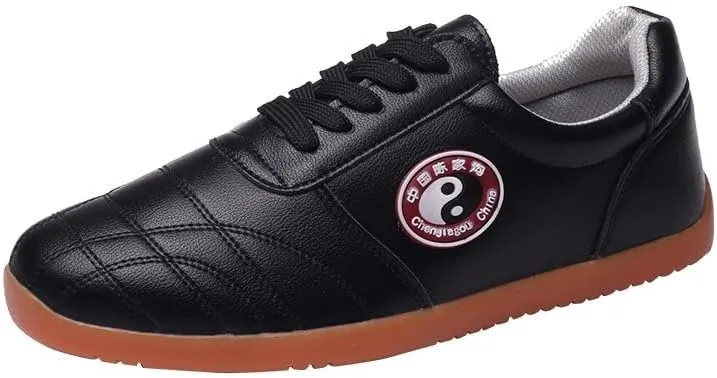 Martial Arts Training Shoes, White Leather with Orange Sole, Tai Chi Practice Footwear