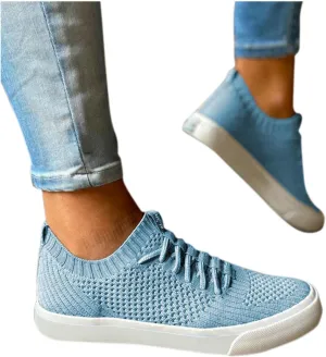 Masbird Sneakers for Women Walking Shoes Autumn Retro Knitted Loafers Fashion Slip On Canvas Running Shoes Blue