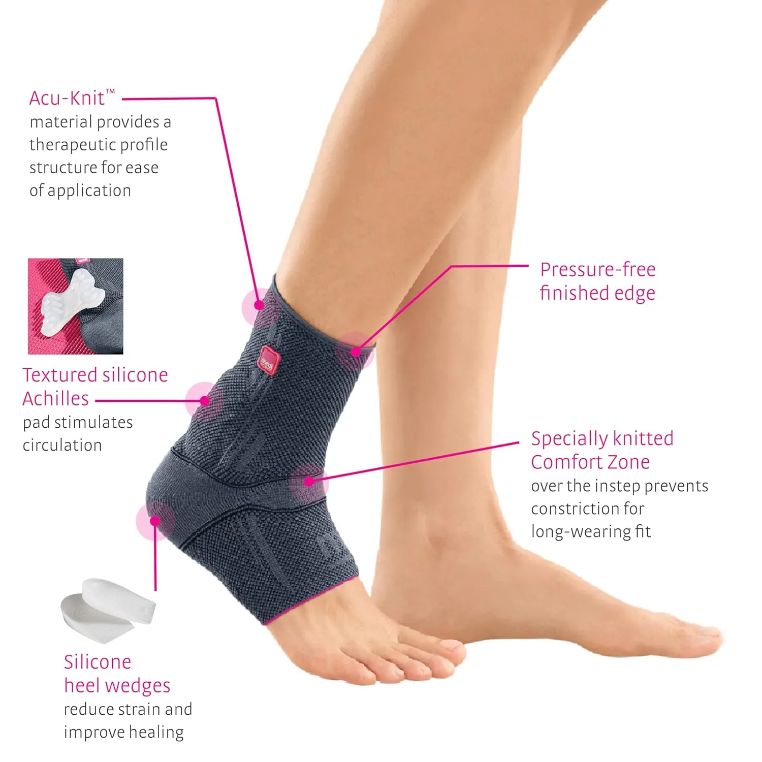 Medi Achimed Knit Ankle Support for Men & Women – Achilles Brace Compressive Foot Wrap Post-Surgical Moderate Support Ankle Stabilization V Silver