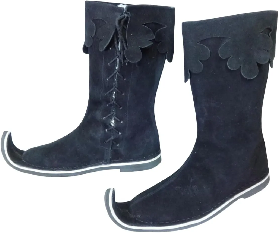 Medieval Leather Long Boots | Larp Reenactment Cosplay Shoes | Forest Stage Pirate Drama Shoe | Renaissance Fest Paladin Costume Black Boot