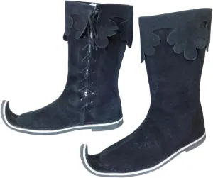 Medieval Leather Long Boots | Larp Reenactment Cosplay Shoes | Forest Stage Pirate Drama Shoe | Renaissance Fest Paladin Costume Black Boot