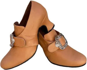 Medieval Women Loafers Shoes Metal Square Buckle Embellishments Leather Shoes
