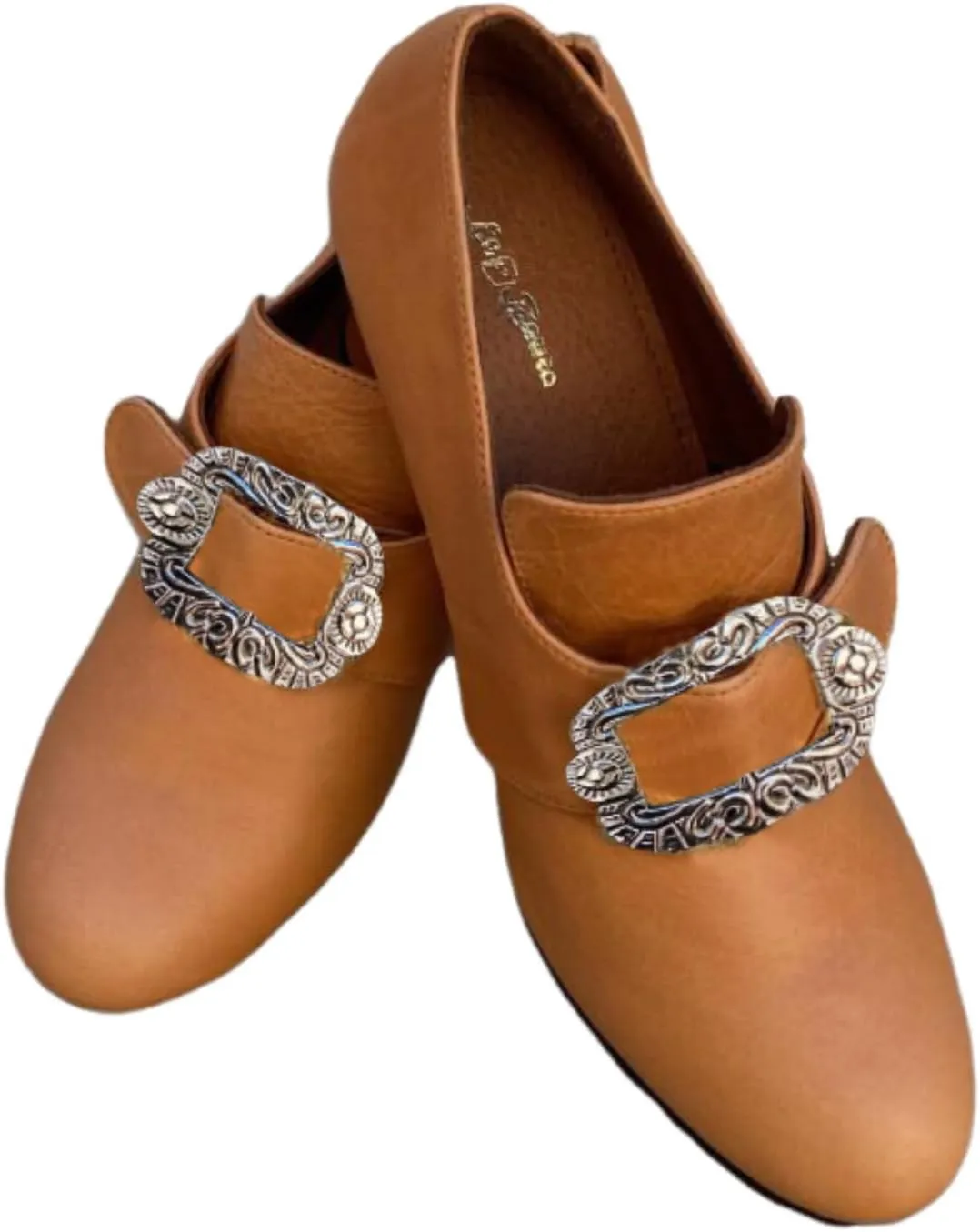 Medieval Women Loafers Shoes Metal Square Buckle Embellishments Leather Shoes