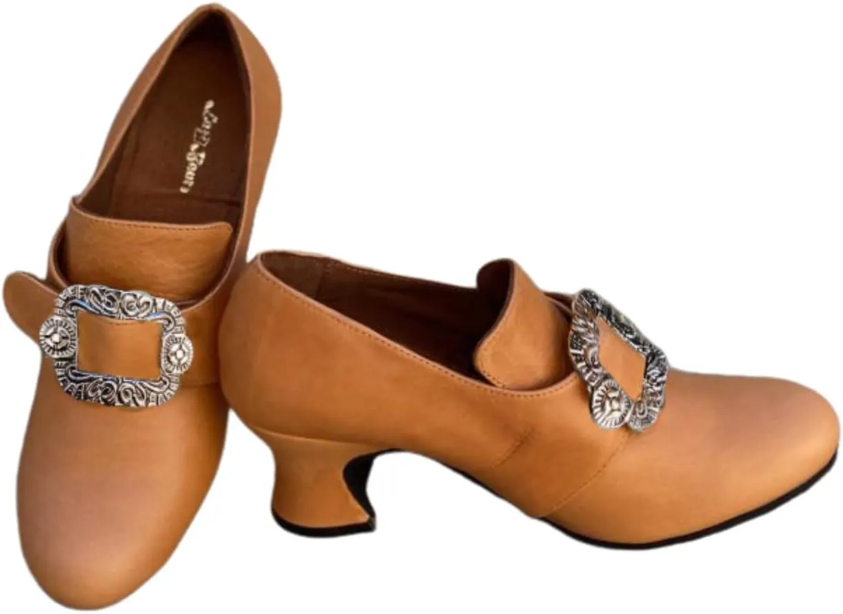 Medieval Women Loafers Shoes Metal Square Buckle Embellishments Leather Shoes
