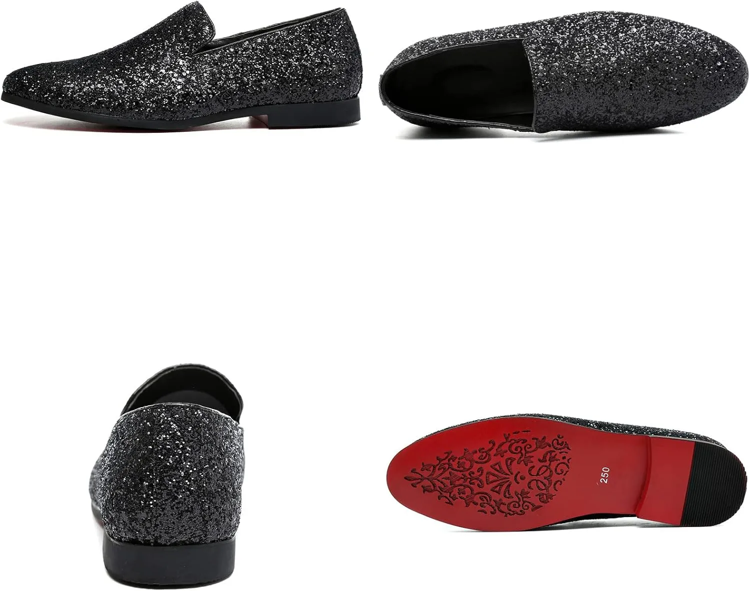 Men Smoking Sequins Slip-On Oxfords Loafers,Fashion Pointed Casual Glitter Tuxedo Suit Dress Prom Shoes