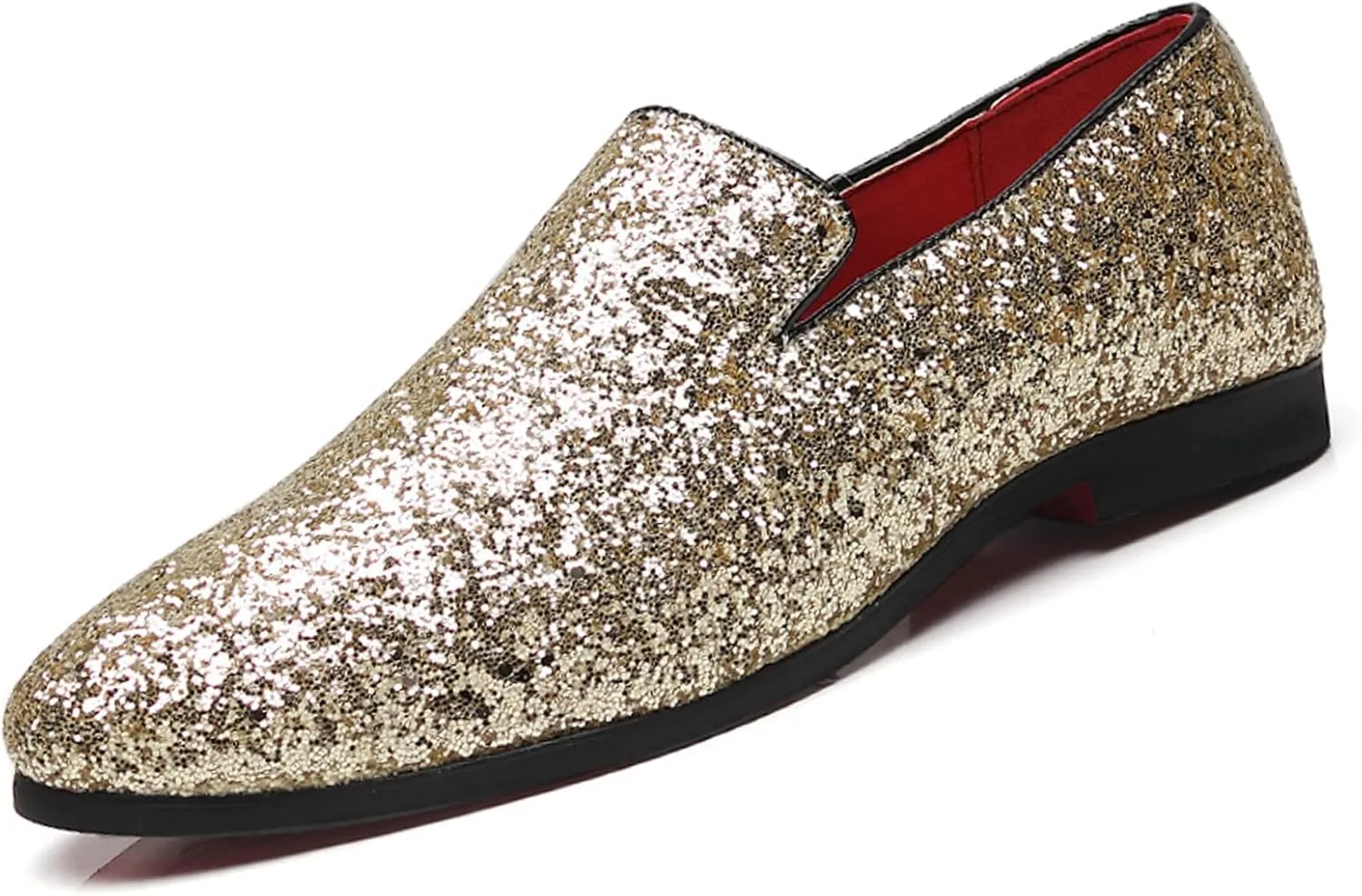 Men Smoking Sequins Slip-On Oxfords Loafers,Fashion Pointed Casual Glitter Tuxedo Suit Dress Prom Shoes