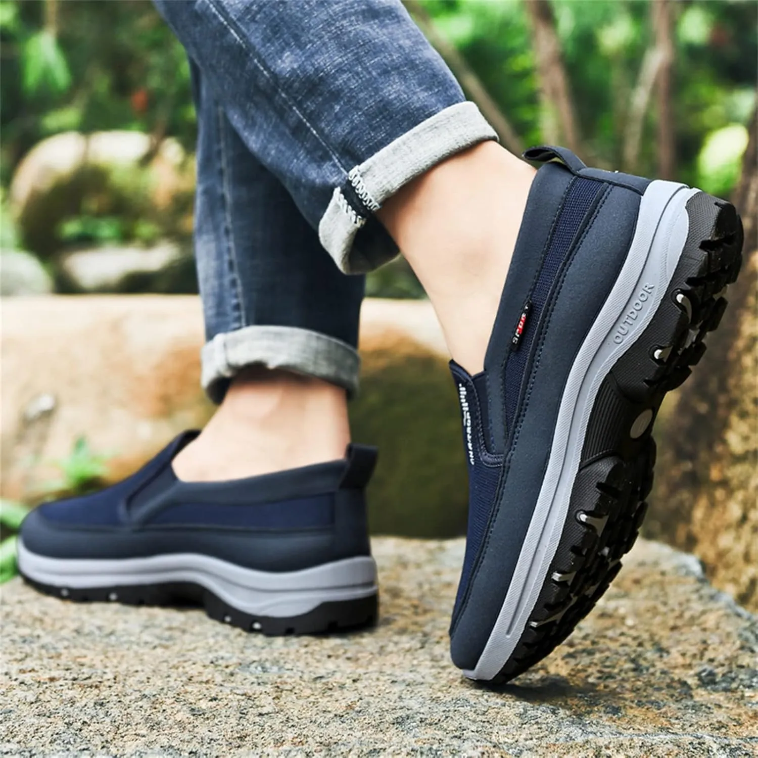 Men's Arch Support Slip-on Canvas Loafers,Outdoor Casual Non Slip Orthopedic Sneakers Flats Walking Boat Shoes
