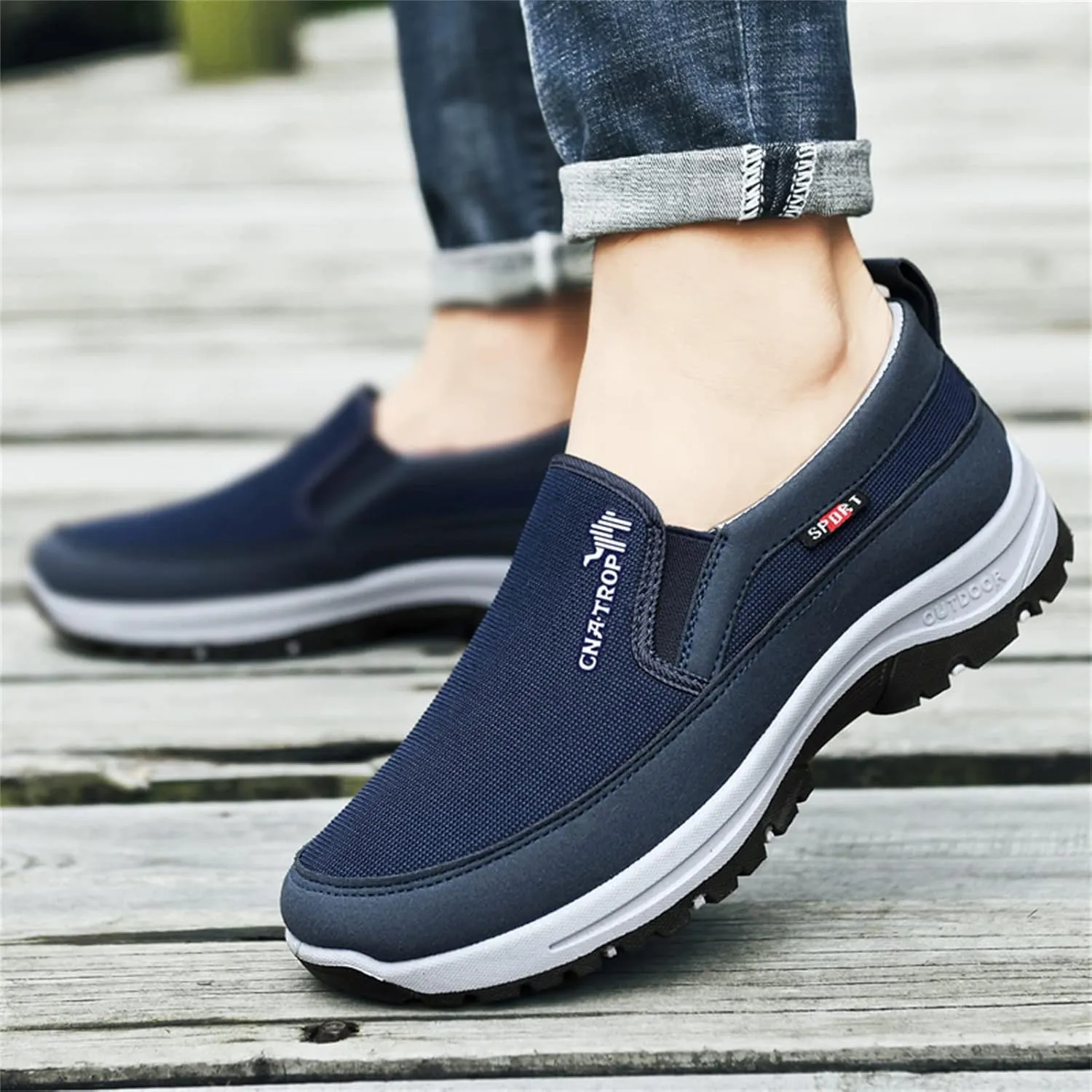 Men's Arch Support Slip-on Canvas Loafers,Outdoor Casual Non Slip Orthopedic Sneakers Flats Walking Boat Shoes