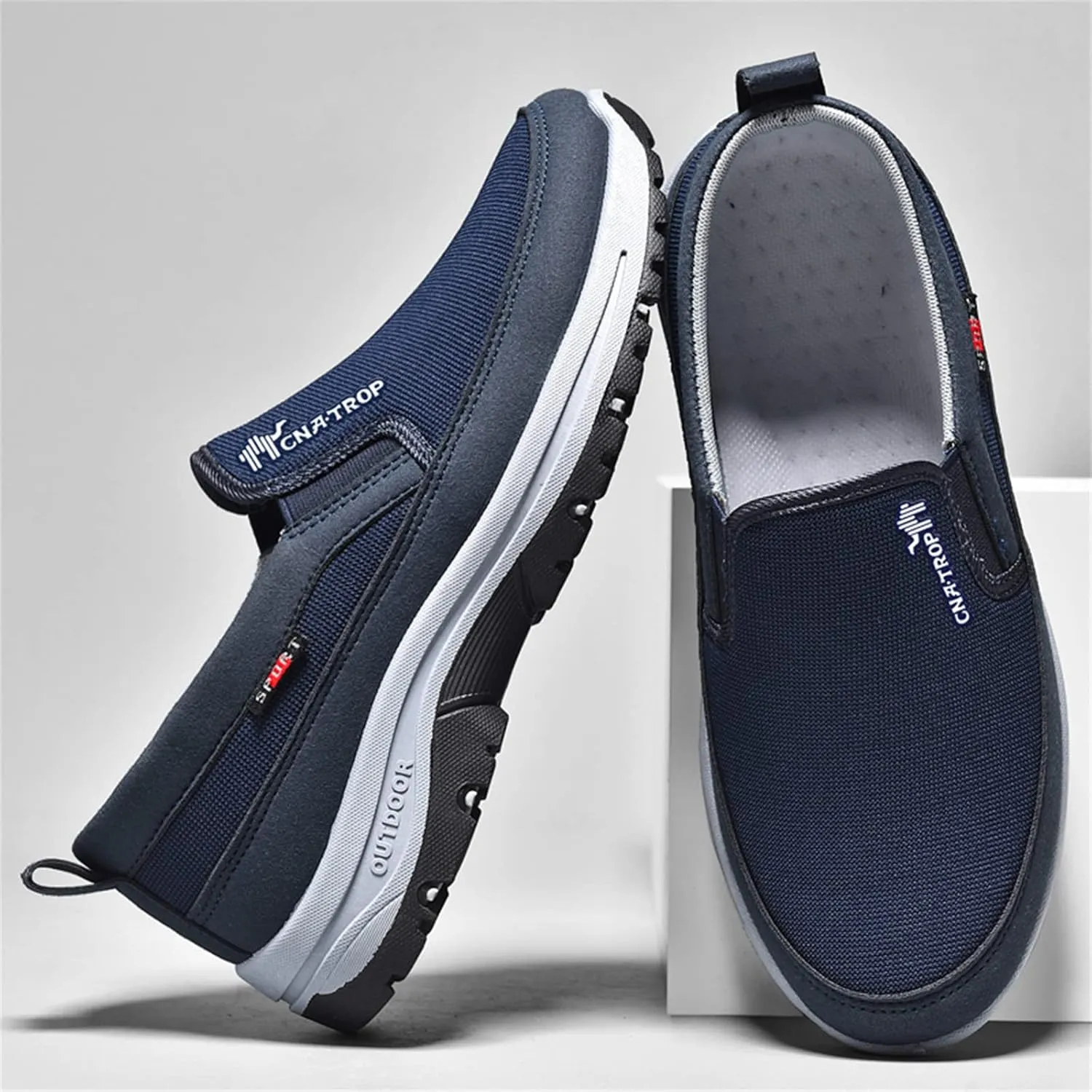 Men's Arch Support Slip-on Canvas Loafers,Outdoor Casual Non Slip Orthopedic Sneakers Flats Walking Boat Shoes