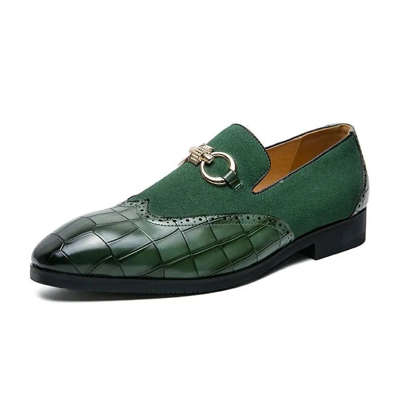 Men’s Autumn Green Nubuck Leather Loafers – Slip-On Luxury Designer Shoes with Thick Sole