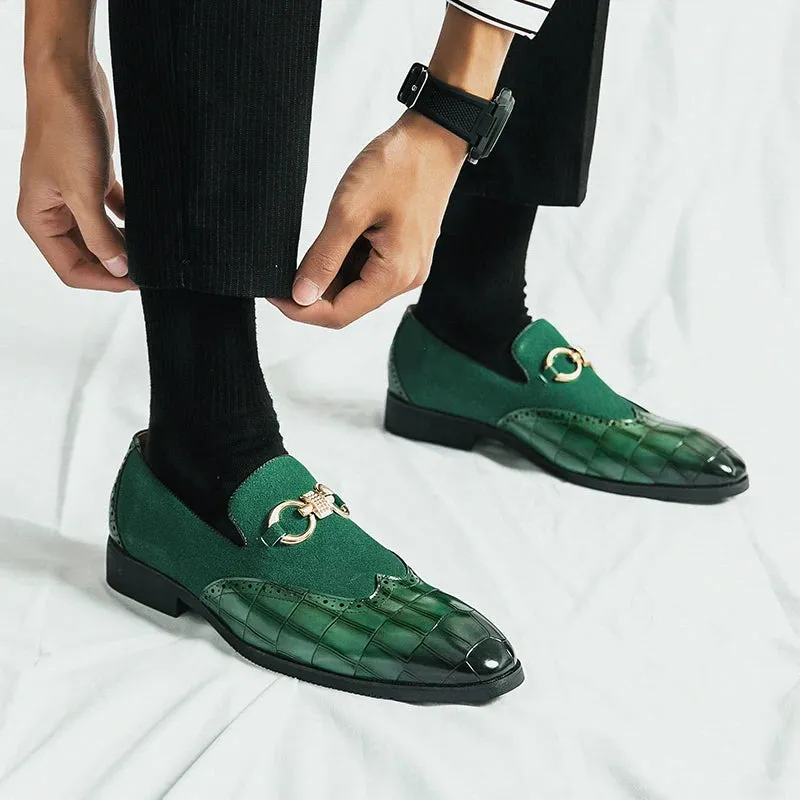 Men’s Autumn Green Nubuck Leather Loafers – Slip-On Luxury Designer Shoes with Thick Sole