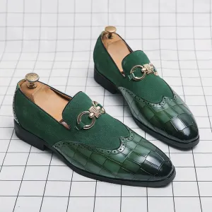 Men’s Autumn Green Nubuck Leather Loafers – Slip-On Luxury Designer Shoes with Thick Sole