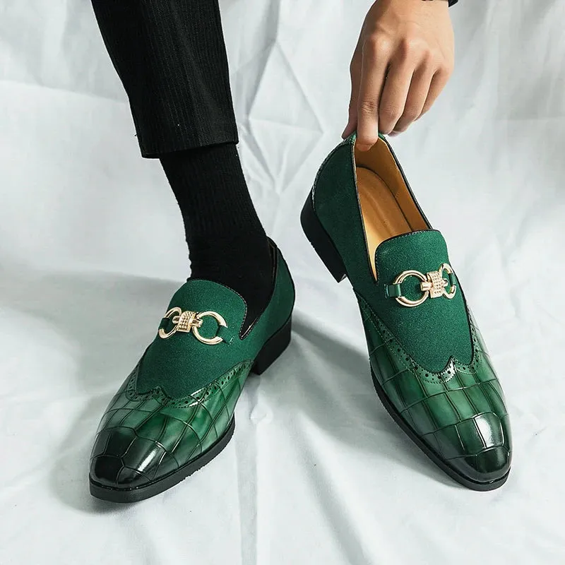 Men’s Autumn Green Nubuck Leather Loafers – Slip-On Luxury Designer Shoes with Thick Sole