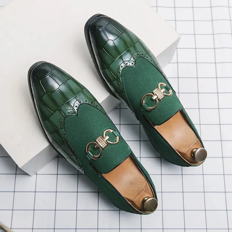 Men’s Autumn Green Nubuck Leather Loafers – Slip-On Luxury Designer Shoes with Thick Sole