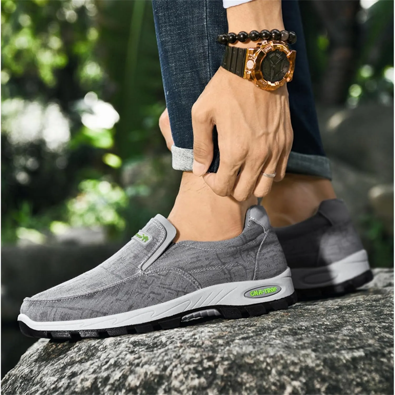 Men's Canvas Slip-On Casual Flat Loafers,Retro Lightweight Breathable Causal Deck Shoes Outdoor Soft Sole Walking Sneakers Orthopedic Non-Slip Boat Driving Shoes