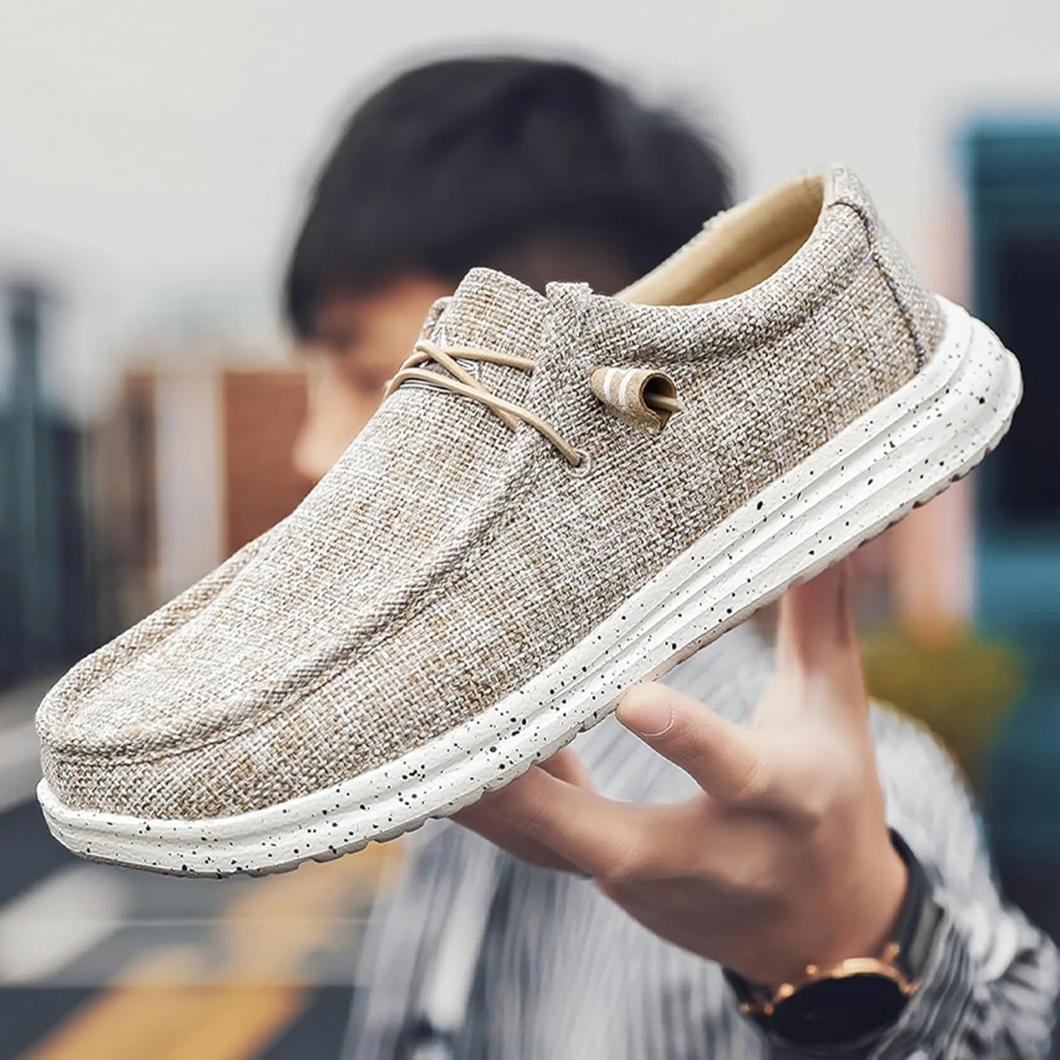 Men's Casual Slip-On Loafers Canvas Boat Shoes Lace-Up Lightweight Walking Leisure