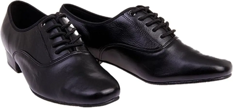 Men’s Classic Lace-up Leather Dance Shoes Modern Dancing Shoes, Black