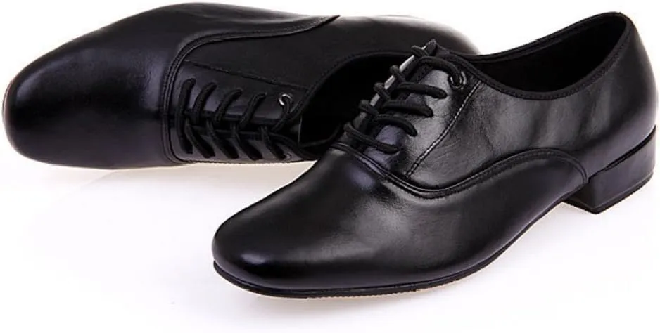 Men’s Classic Lace-up Leather Dance Shoes Modern Dancing Shoes, Black