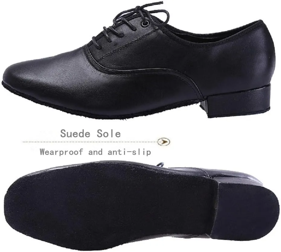 Men’s Classic Lace-up Leather Dance Shoes Modern Dancing Shoes, Black