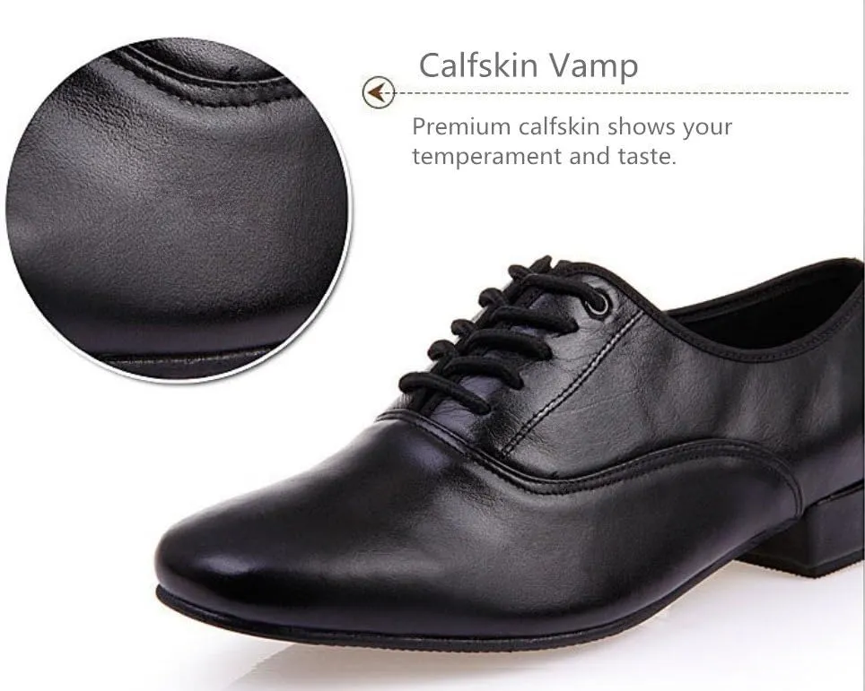 Men’s Classic Lace-up Leather Dance Shoes Modern Dancing Shoes, Black