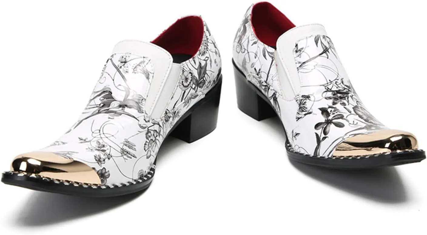 Mens Dress Shoes, 6cm Buckle Printing Increase Cowhide Thick Heels Loafers Plus Size High Heels Slip on Casual Business Low Top, Breathable Suit Shoes