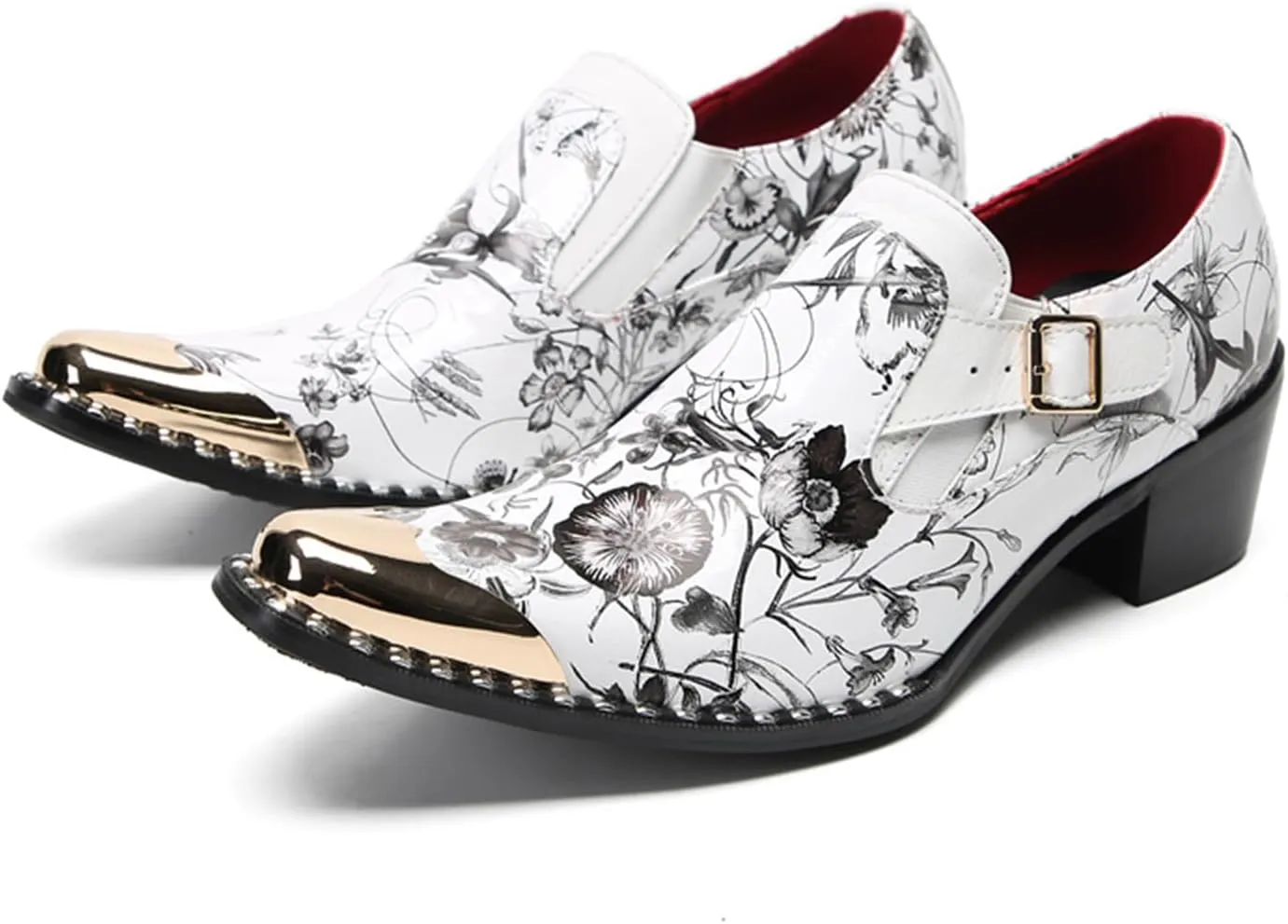 Mens Dress Shoes, 6cm Buckle Printing Increase Cowhide Thick Heels Loafers Plus Size High Heels Slip on Casual Business Low Top, Breathable Suit Shoes