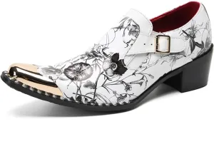 Mens Dress Shoes, 6cm Buckle Printing Increase Cowhide Thick Heels Loafers Plus Size High Heels Slip on Casual Business Low Top, Breathable Suit Shoes