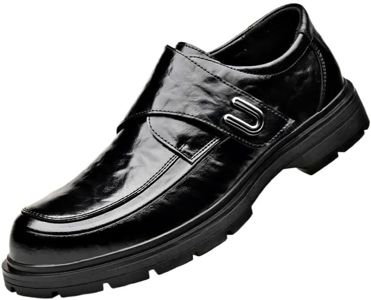 Men's Fashion Classic Pointed Toe Lace Up Low Top Leather Dress Shoes Luxury Round Lug Sole Formal Shoes