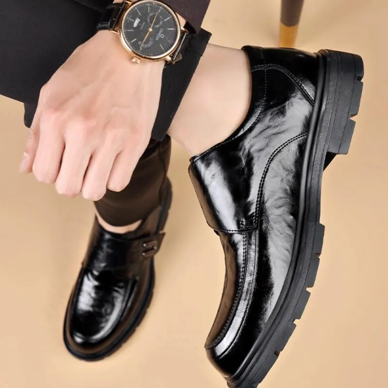 Men's Fashion Classic Pointed Toe Lace Up Low Top Leather Dress Shoes Luxury Round Lug Sole Formal Shoes