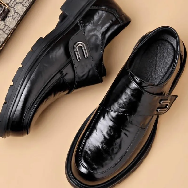 Men's Fashion Classic Pointed Toe Lace Up Low Top Leather Dress Shoes Luxury Round Lug Sole Formal Shoes