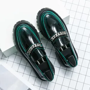 Men's Fashion Patent Leather Lug Sole Loafers,Round Toe Platform Comfort Slip On Dress Shoes